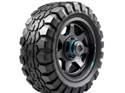 OffRoad Tire and Rim Model Pack Low-poly 3D model