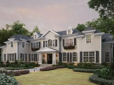 American style luxury villa exterior Low-poly 3D model
