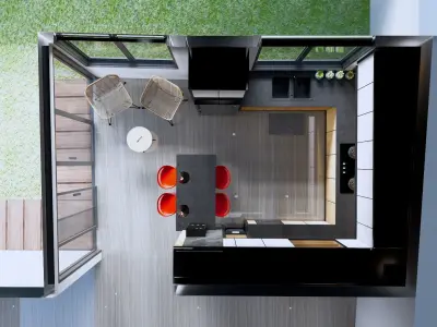 Luxury Modern Kitchen Set with Mini Bar 3D model