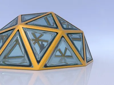 Geodesic dome structure with frame and glass panels 3D model