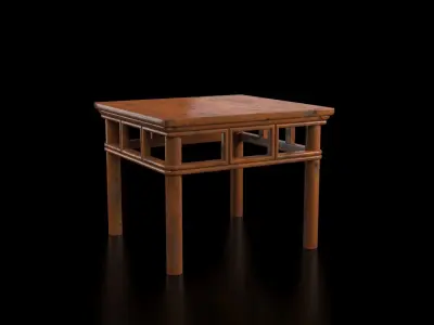 Chinese Elmwood Table with Pierced Apron 3D model