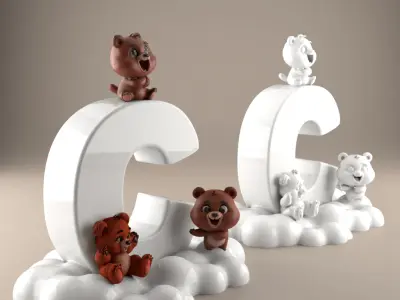 C Letter with Bears STL - Cute 3D Gift Decor 3D print model