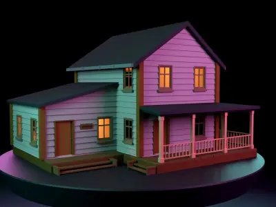 House With Veranda Low-poly 3D model