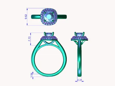 aj-024 halo diamond engagement ring 3D print model