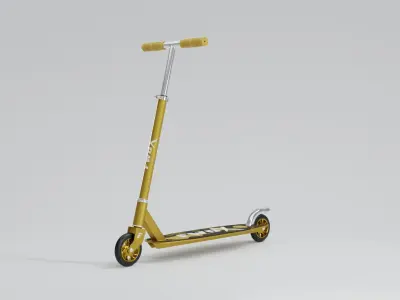 Sporty kick scooter with metallic rims in gold color 3D model