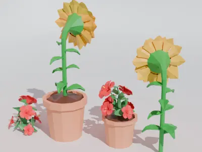 Lowpoly Flowers hibiscus and sunflower Free low-poly 3D model