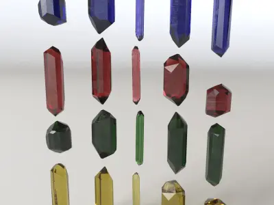 Crystal 5 types Low-poly 3D model