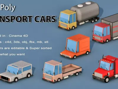 Cartoon Transport Cars Low-poly 3D model