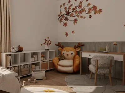 Autumn Kids Room Blender Scene 3D model
