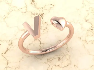 Alphabet Jewelry with Heart Ring V 3D print model
