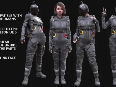 Woman in Skydiving Suit - Modular - Rigged Low-poly 3D model