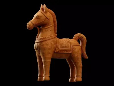 Traditional Bengal Terracotta Horse - Bankura Clay Art Inspired 3D model