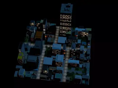 City Downtown Skyscraper Street 10 - NIGHT Low-poly 3D model