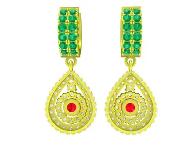 Luxury Hoop Drop Earrings with Pear Shape Gemstone Design 5920 3D print model