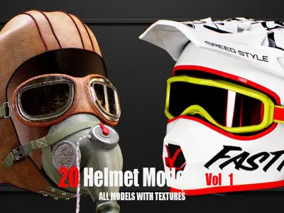 20 Helmet Models with Textures vol1 ready for Game  3D model