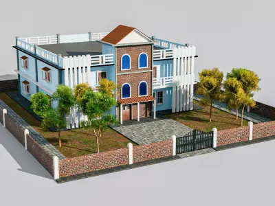 Classic House With Rooftop Free low-poly 3D model