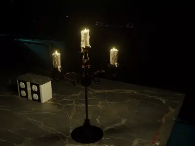 Three prong candelabra  animated flame and light 3D model