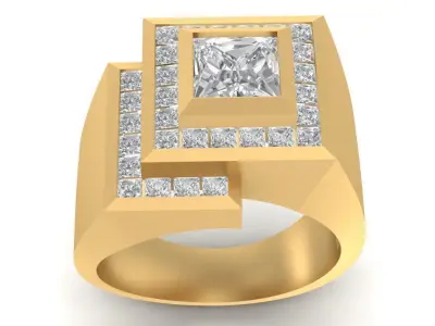 Geometric Square Diamond Men Ring 3D Model for Jewelry  2740 3D print model