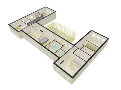 Four bedrooms home design 3D model