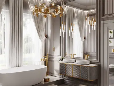 Bathroom luxury with gold accents 3D model
