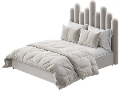 Light Wood Upholstered Panel Modern Bed 3D model