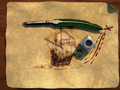 Pen And Paper Classic With Ink Bottle Low-poly 3D model