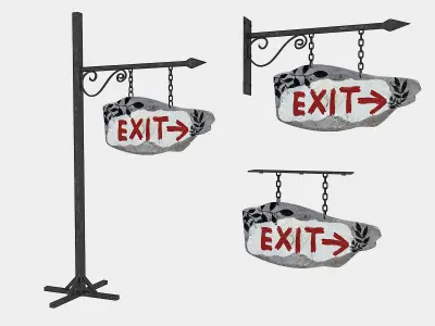 old wooden exit sign 02 Low-poly 3D model