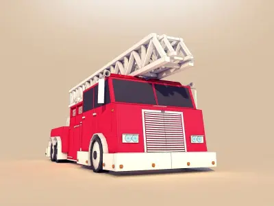 Cartoon Low Poly Fire Truck Car  Low-poly 3D model