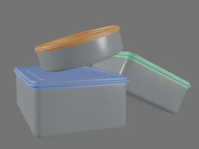 Tupperware plastic container set Low-poly 3D model