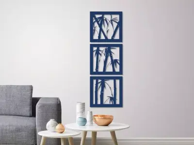 Bamboo wall decoration  set of 3 frames  3D print model