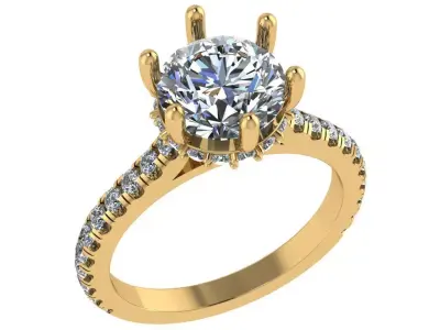 6 Prong solitaire hidden halo diamond ring 3D print model