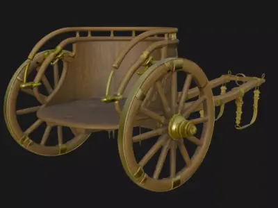Ancient Vintage Ornate Wooden Carriage 3D Model 3D model