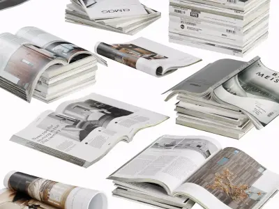 Opened magazines stack set 3D model