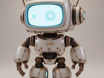 Retro Robot 3D Model Cute Character TV Screen Face Antennas Low-poly 3D model