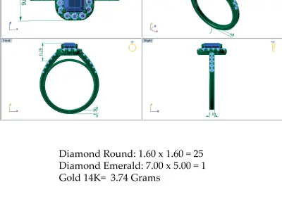 Halo Emerald Wedding Ring 3D print model