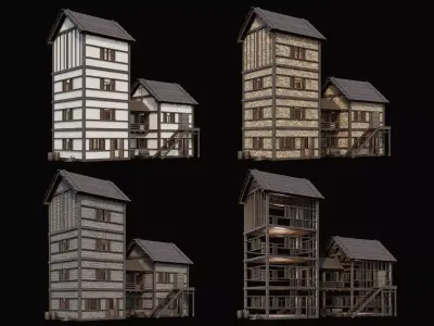 Medieval Village Pack 3 - 4 Assets - 4K Textures Game Ready Low-poly 3D model
