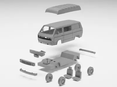 VW T3 Panel Van - H0 Scale model kit 3D print model