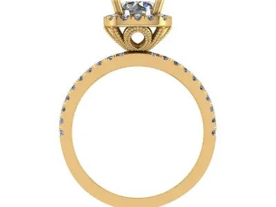 Cushion halo style diamond ring 3D print model