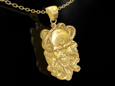Octopus Skull pendant jewelry gold 3D print model