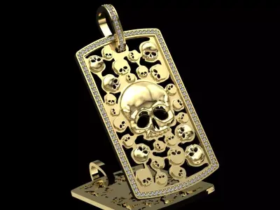 Pendant skull plate and diamonds 3D print model