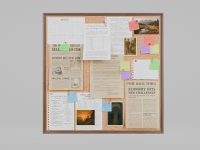 Customizable Wooden Wall Cork Board - Square Pin Notice Board Low-poly 3D model