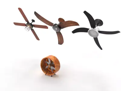 Air Fans with Lights Low-poly 3D model