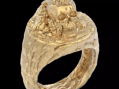 Skull rock ring  gold jewelry printable 3D model 3D print model