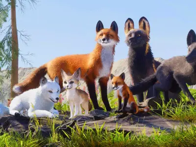 Realistic Foxes Low-poly 3D model