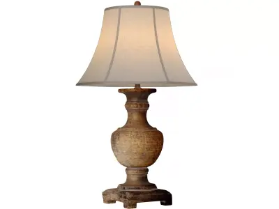 Rustic Distressed Nightstand Table Lamp With Carved Wood Base 3D model
