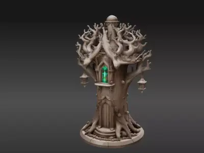 Lantern Tree House 3D Model Fantasy Miniature Two Model 3D model