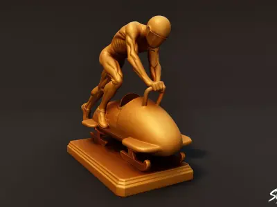 Golden Bobsleigh Statue Low-poly 3D model