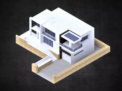 Modern residential architectural home  Low-poly 3D model