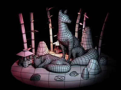 Fox Statues - The Lost Bamboo Forest Low-poly 3D model