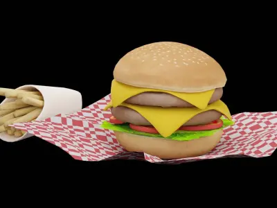 Burger and Fries Low-poly 3D model